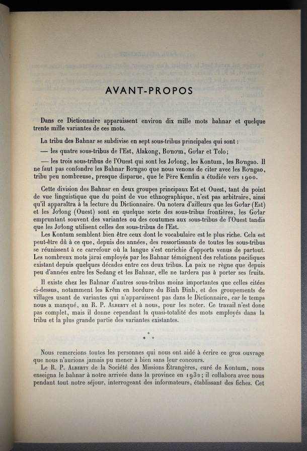 Dictionnaire Bahnar-Français, Guilleminet (tome 1, A-K) / avant propos / Guilleminet, Paul /  Viet Nam/ Viet Nam