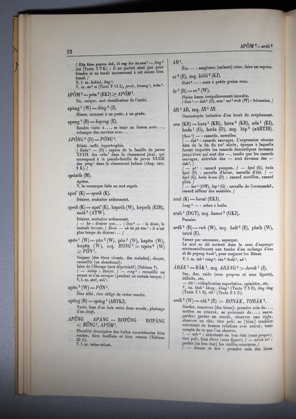 Dictionnaire Bahnar-Français, Guilleminet (tome 1, A-K) / sous partie lettre A: lettre AR / Guilleminet, Paul /  Viet Nam/ Viet Nam