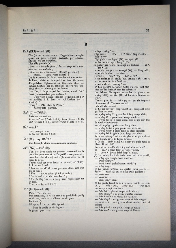 Dictionnaire Bahnar-Français, Guilleminet (tome 1, A-K) / lettre B / Guilleminet, Paul /  Viet Nam/ Viet Nam