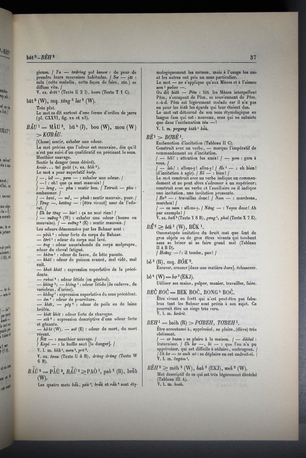 Dictionnaire Bahnar-Français, Guilleminet (tome 1, A-K) / sous partie lettre B : lettre BE / Guilleminet, Paul /  Viet Nam/ Viet Nam
