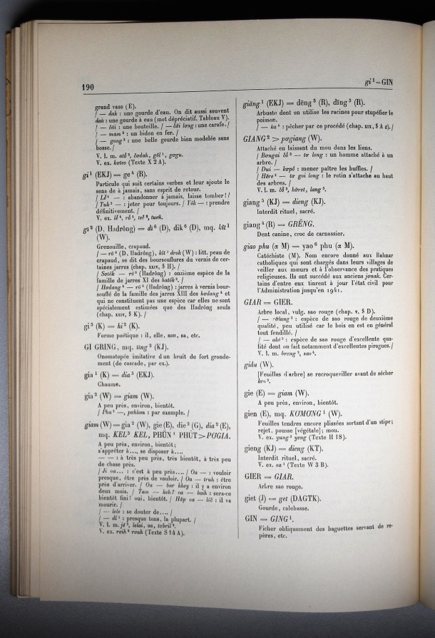 Dictionnaire Bahnar-Français, Guilleminet (tome 1, A-K) / sous partie lettre G: lettre Gi / Guilleminet, Paul /  Viet Nam/ Viet Nam