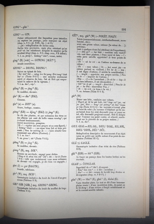 Dictionnaire Bahnar-Français, Guilleminet (tome 1, A-K) / sous partie lettre G: lettre GL / Guilleminet, Paul /  Viet Nam/ Viet Nam