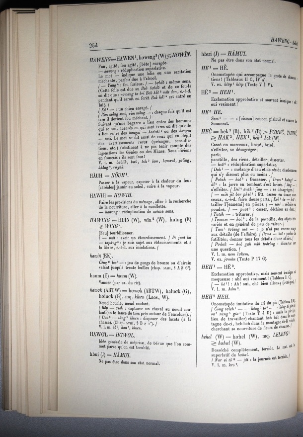 Dictionnaire Bahnar-Français, Guilleminet (tome 1, A-K) / sous partie lettre H: lettre HE / Guilleminet, Paul /  Viet Nam/ Viet Nam