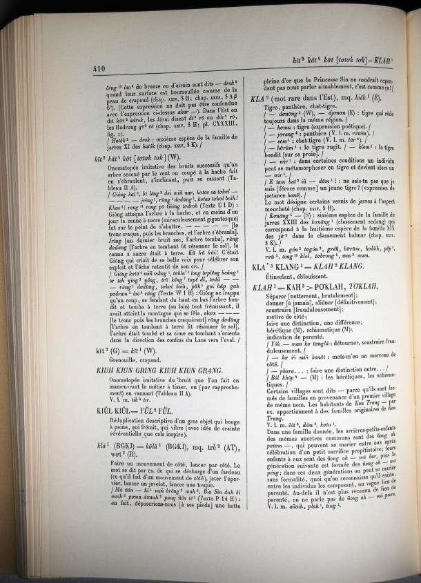 Dictionnaire Bahnar-Français, Guilleminet (tome 1, A-K) / sous partie lettre K: lettre KL / Guilleminet, Paul /  Viet Nam/ Viet Nam