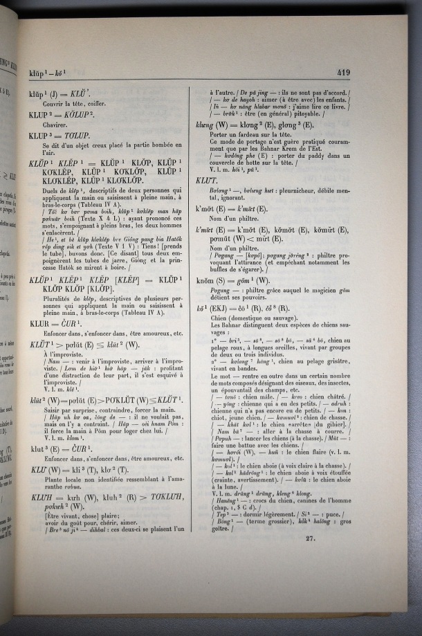Dictionnaire Bahnar-Français, Guilleminet (tome 1, A-K) / sous partie lettre K: lettre KO / Guilleminet, Paul /  Viet Nam/ Viet Nam