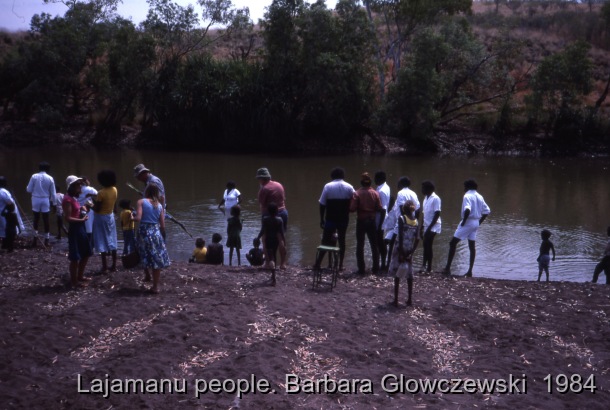 The Warlpiri Baptist Church:  Lajamanu and Yuendumu, 1984 / Baptism at Sambo rock hole / Barbara Glowczewski / Lajamanu and Yuendumu, Tanami Desert, Central Australia