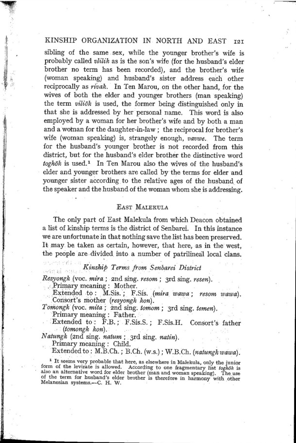 Deacon A.B., 1934. Malekula: A Vanishing People in the New Hebrides / East Malekula. Kinship Terms from Senbarei District / Bernard A. Deacon / Vanuatu, Nouvelles-Hébrides, Malekula, South-West Bay