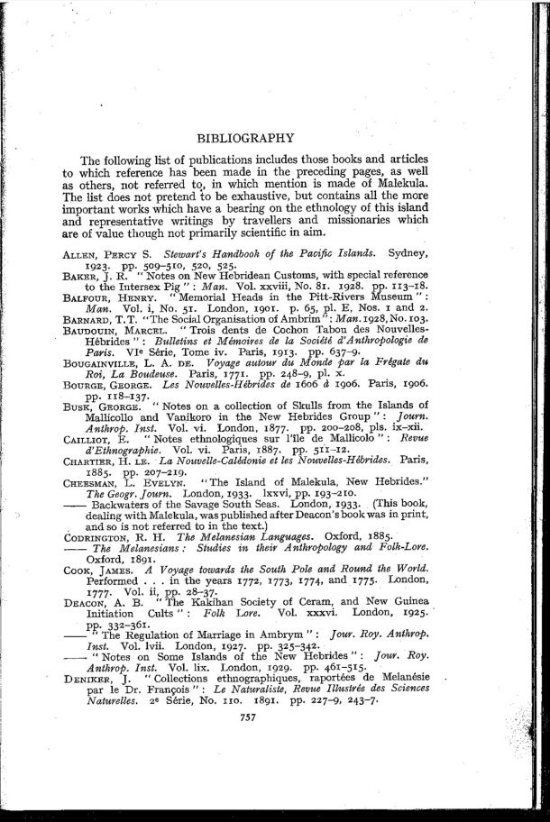 Deacon A.B., 1934. Malekula: A Vanishing People in the New Hebrides / Bibliography / Bernard A. Deacon / Vanuatu, Nouvelles-Hébrides, Malekula, South-West Bay