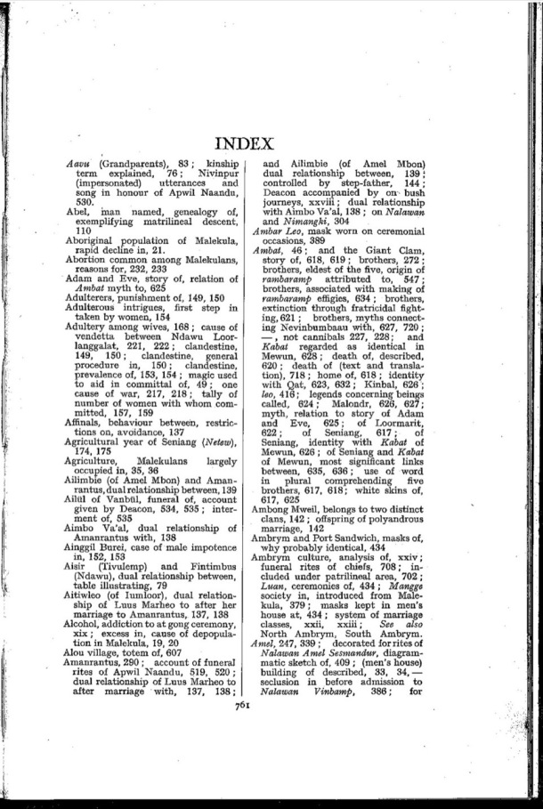 Deacon A.B., 1934. Malekula: A Vanishing People in the New Hebrides / Index / Bernard A. Deacon / Vanuatu, Nouvelles-Hébrides, Malekula, South-West Bay