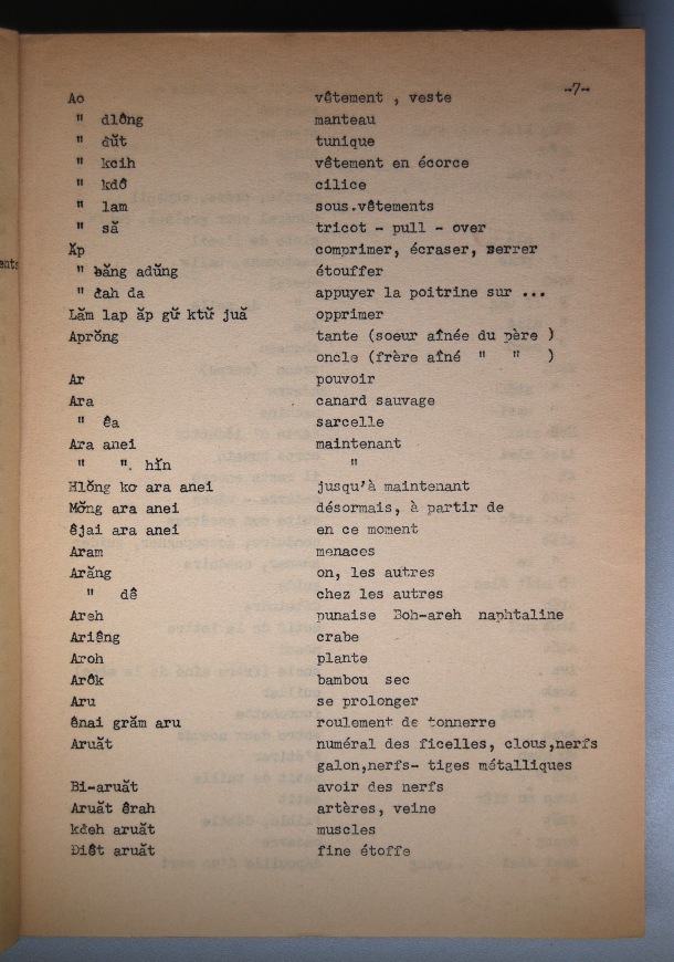 Dictionnaire Rhadé-Français par Benjamin Louison / lettre A: lette AR / Louison, Benjamin /  Viet Nam/ Viet Nam