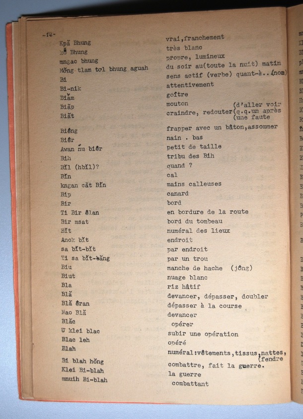 Dictionnaire Rhadé-Français par Benjamin Louison / lettre B: lettre BL / Louison, Benjamin /  Viet Nam/ Viet Nam