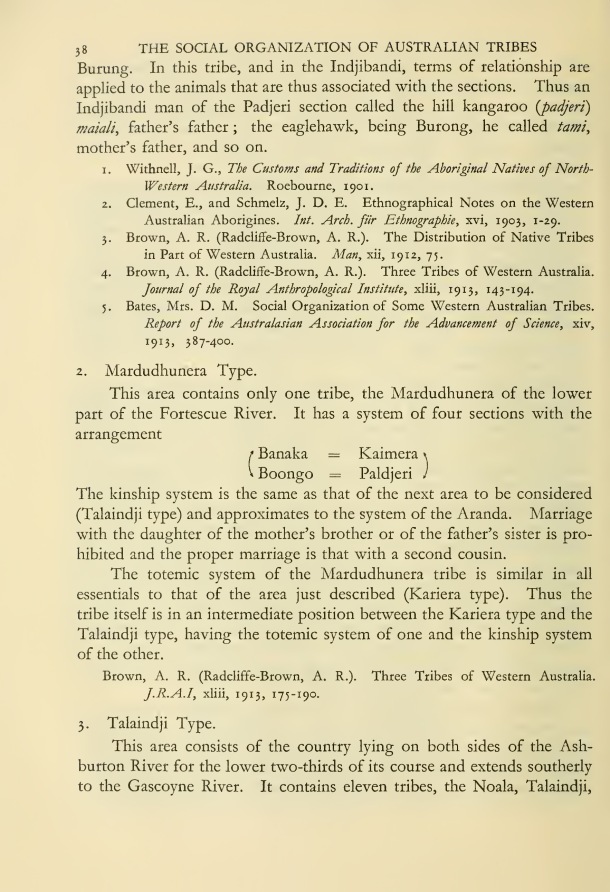 The Social Organization of Australian Tribes, by A.R. Radcliffe-Brown, 1931 / Mardudhunera Type; Talaindji Type / A.R. Radcliffe-Brown / Australia