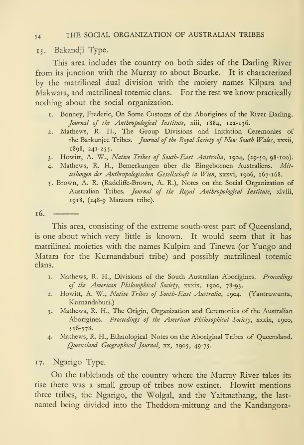 The Social Organization of Australian Tribes, by A.R. Radcliffe-Brown, 1931 / Bakandji Type; Ngarigo Type / A.R. Radcliffe-Brown / Australia