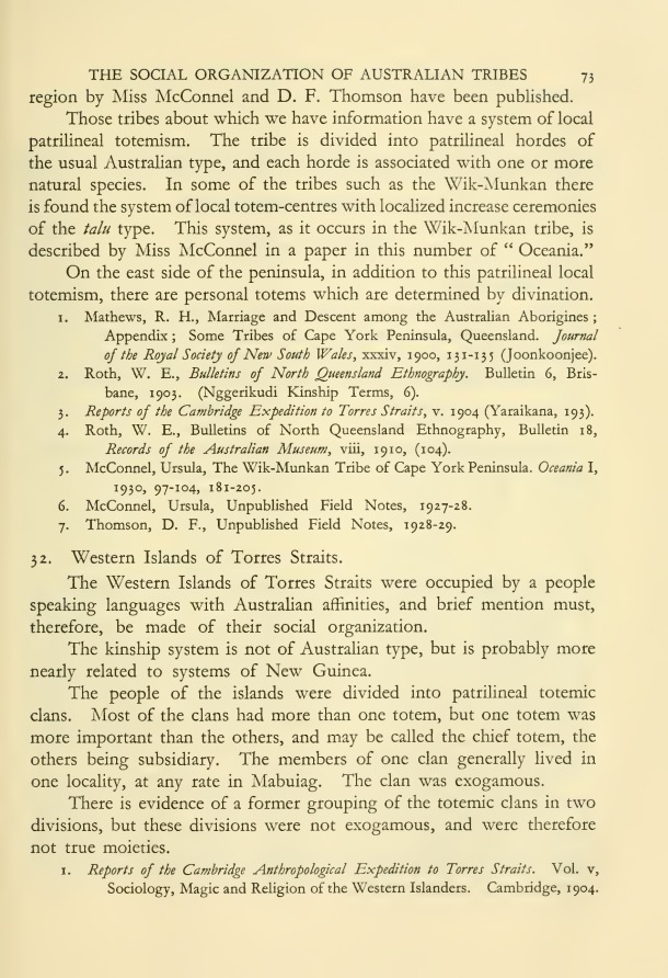 The Social Organization of Australian Tribes, by A.R. Radcliffe-Brown, 1931 / Western Islands of Torres Strait / A.R. Radcliffe-Brown / Australia