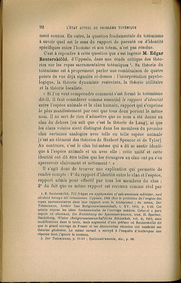 Arnold Van Gennep, l'État Actuel du Problème Totémique, 1920 / Arnold Van Gennep, l'État Actuel du Problème Totémique, 1920 / Van Gennep, Arnold /