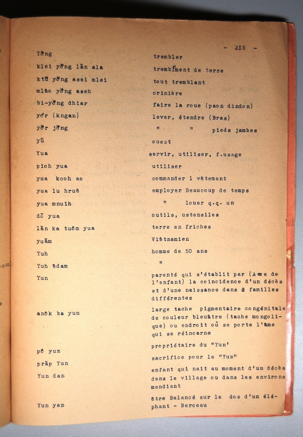 Dictionnaire Rhadé-Français par Benjamin Louison / lettre Y: lettre YU / Louison, Benjamin /  Viet Nam/ Viet Nam