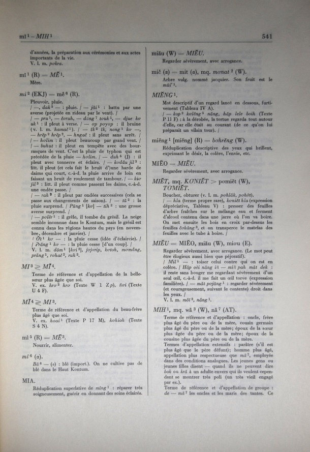 Dictionnaire Bahnar-Français, Guilleminet (tome 2, L-U) / lettre M: lettre MI / Guilleminet, Paul /  Viet Nam/ Viet Nam