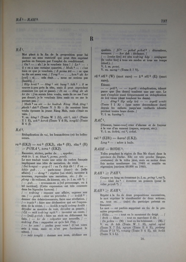 Dictionnaire Bahnar-Français, Guilleminet (tome 2, L-U) / lettre R / Guilleminet, Paul /  Viet Nam/ Viet Nam