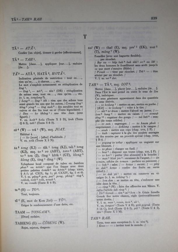 Dictionnaire Bahnar-Français, Guilleminet (tome 2, L-U) / lettre T / Guilleminet, Paul /  Viet Nam/ Viet Nam