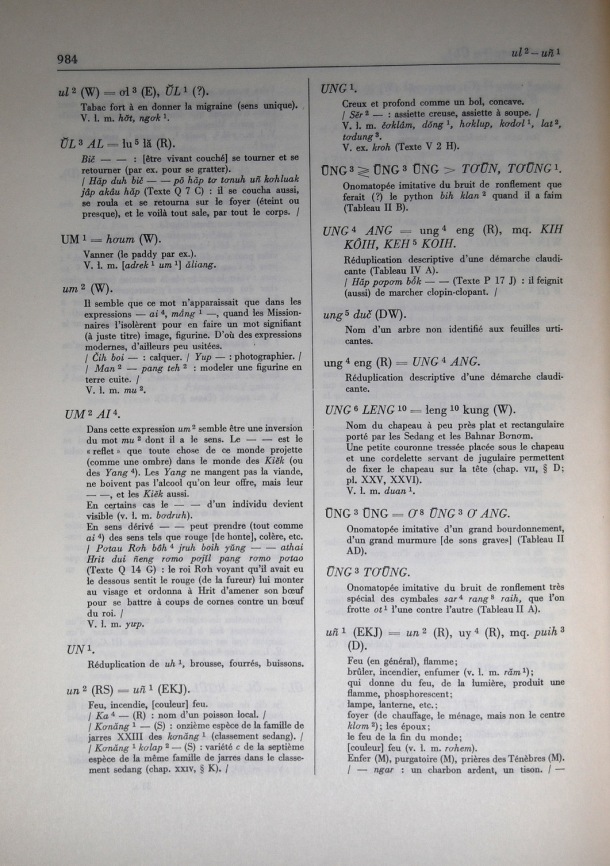 Dictionnaire Bahnar-Français, Guilleminet (tome 2, L-U) / lettre U, W: lettre UN / Guilleminet, Paul /  Viet Nam/ Viet Nam