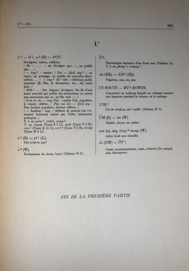 Dictionnaire Bahnar-Français, Guilleminet (tome 2, L-U) / lettre U' / Guilleminet, Paul /  Viet Nam/ Viet Nam