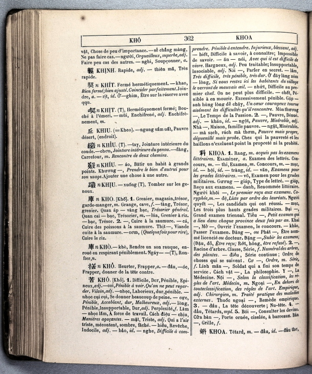 Dictionnaire Annamite-Français, par J.F.M. Génibrel / sous partie lettre KHO / Génibrel, J.F.M. /  Viet Nam/ Viet Nam