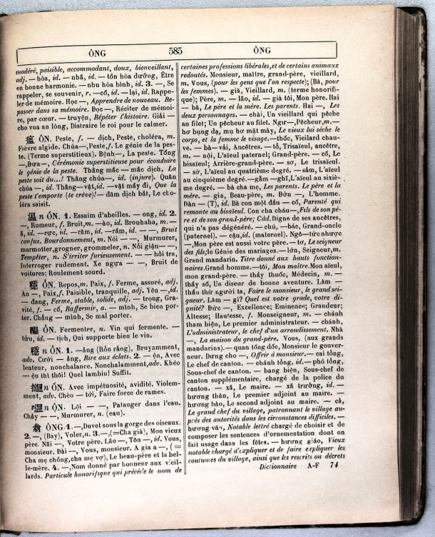Dictionnaire Annamite-Français, par J.F.M. Génibrel / sous partie lettre ÔNG / Génibrel, J.F.M. /  Viet Nam/ Viet Nam