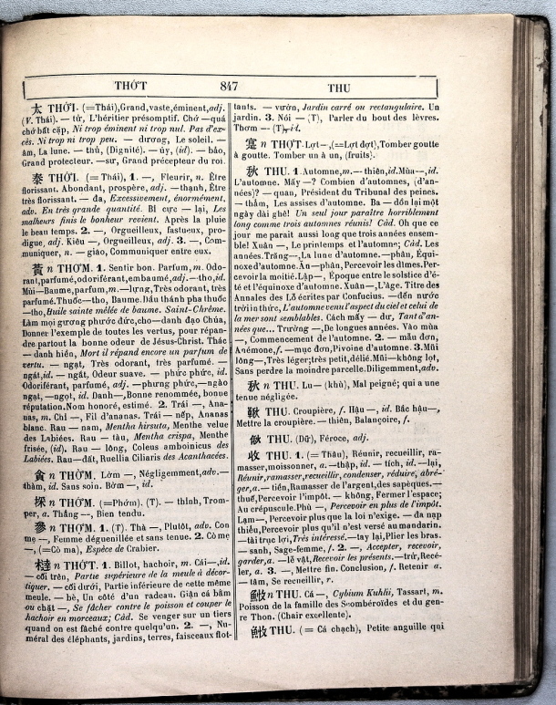 Dictionnaire Annamite-Français, par J.F.M. Génibrel / sous partie lettre THU / Génibrel, J.F.M. /  Viet Nam/ Viet Nam