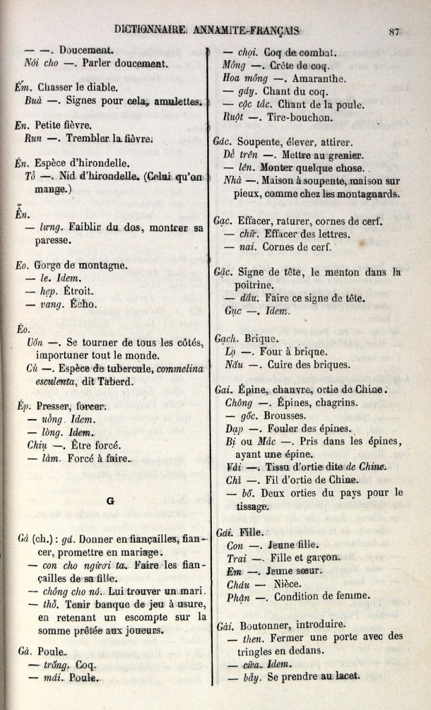Dictionnaire Elémentaire Annamite-Français, Legrand de la Liraye / lettre G / Legrand de la Liraye /  Viet Nam/ Viet Nam