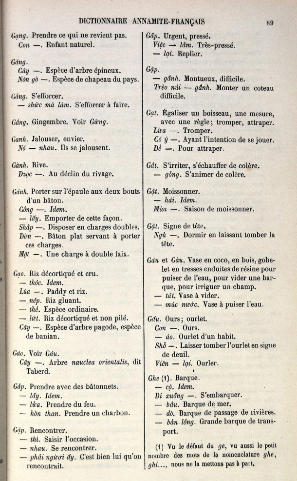 Dictionnaire Elémentaire Annamite-Français, Legrand de la Liraye / lettre G: lettre GH / Legrand de la Liraye /  Viet Nam/ Viet Nam