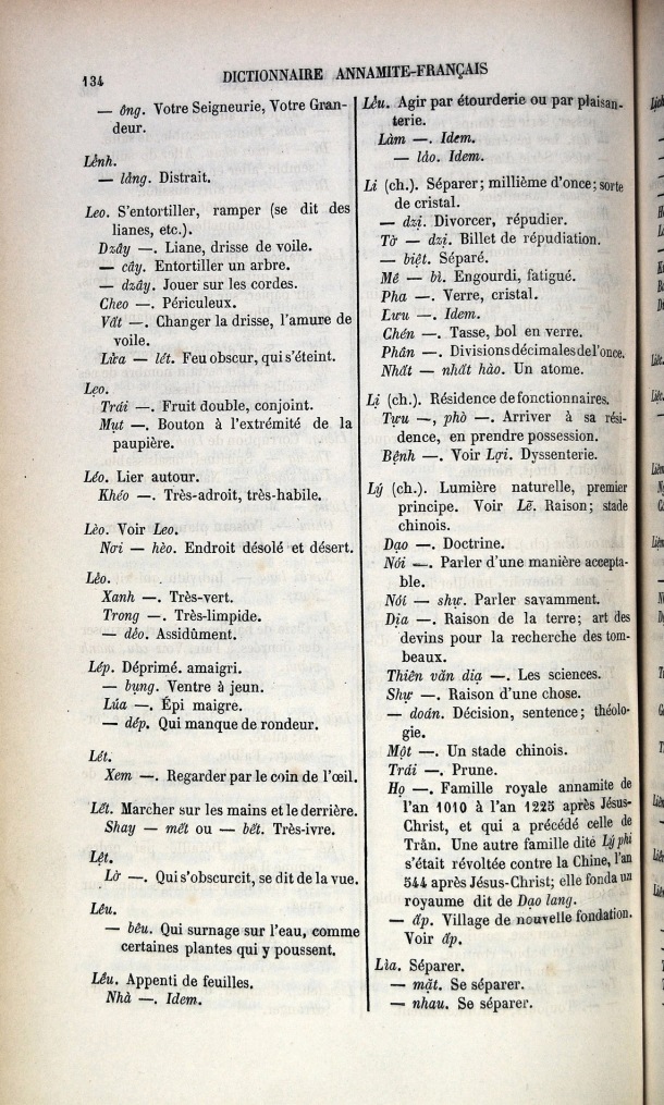 Dictionnaire Elémentaire Annamite-Français, Legrand de la Liraye / lettre L: lettre LI / Legrand de la Liraye /  Viet Nam/ Viet Nam