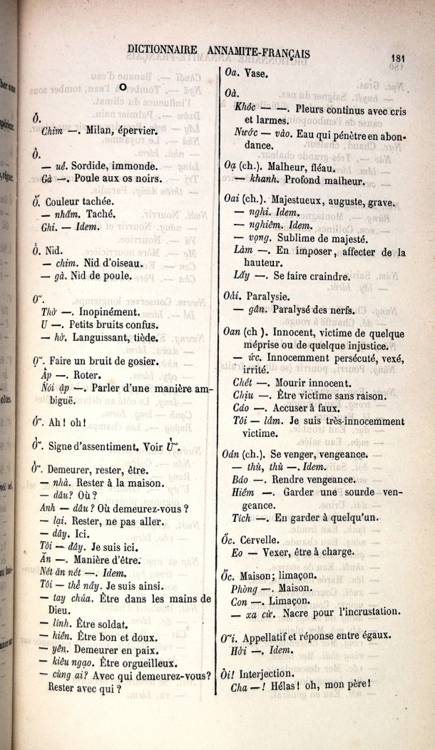 Dictionnaire Elémentaire Annamite-Français, Legrand de la Liraye / lettre O / Legrand de la Liraye /  Viet Nam/ Viet Nam