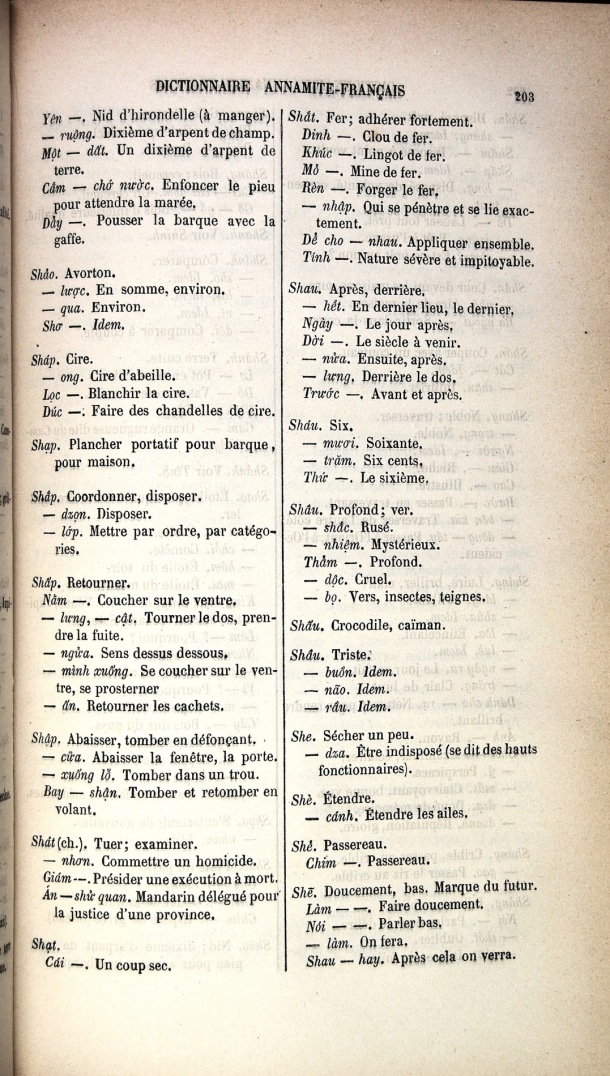 Dictionnaire Elémentaire Annamite-Français, Legrand de la Liraye / lettre SH: lettre SHE / Legrand de la Liraye /  Viet Nam/ Viet Nam