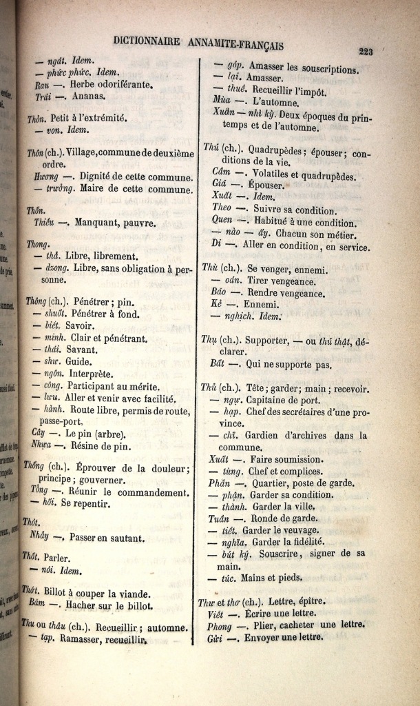 Dictionnaire Elémentaire Annamite-Français, Legrand de la Liraye / lettre TH: lettre THU / Legrand de la Liraye /  Viet Nam/ Viet Nam