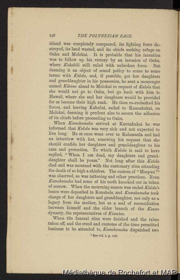 An account of the Polynesian race, its origin and migrations : And the ancient history of the Hawaiian people to times of Kamehameha I (B172996201_19_P_15791) / An account of the Polynesian race, its origin and migrations : And the ancient history of the Hawaiian people to times of Kamehameha I (B172996201_19_P_15791) / Fornander, Abraham /  French Polynesia/ Polynésie Française