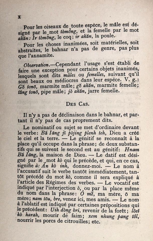 Dictionnaire Bahnar-Français, P.X. Dourisboure / notions de grammaire : partie I. 1.3. Des cas / Dourisboure, P.X. /  Viet Nam/ Viet Nam