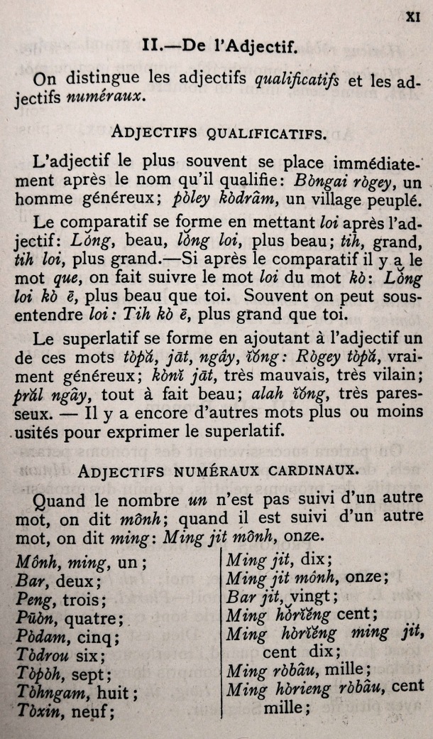 Dictionnaire Bahnar-Français, P.X. Dourisboure / notions de grammaire. partie I:2. de l'adjectif / Dourisboure, P.X. /  Viet Nam/ Viet Nam