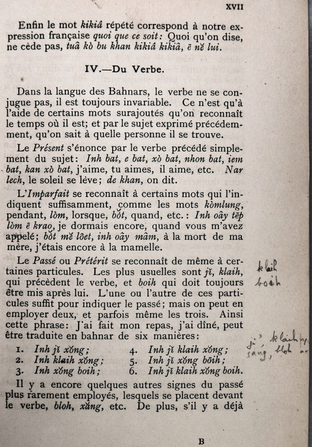 Dictionnaire Bahnar-Français, P.X. Dourisboure / notions de grammaire. partie I:4. du verbe / Dourisboure, P.X. /  Viet Nam/ Viet Nam