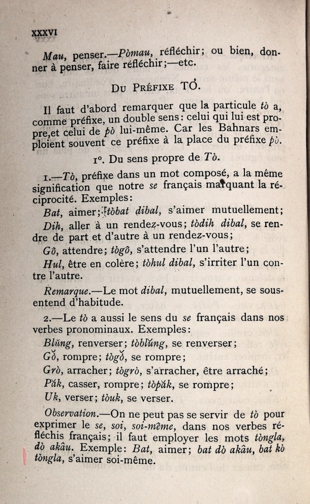 Dictionnaire Bahnar-Français, P.X. Dourisboure / notions de grammaire. partie II:2.2 Du préfixe To / Dourisboure, P.X. /  Viet Nam/ Viet Nam