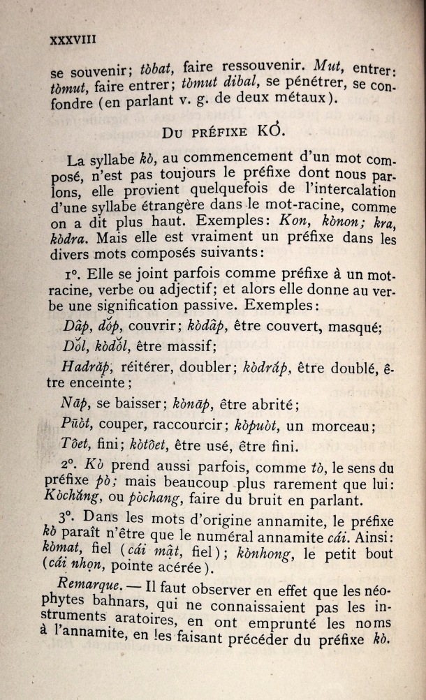 Dictionnaire Bahnar-Français, P.X. Dourisboure / notions de grammaire. partie II: 2.3 Du préfixe Ko / Dourisboure, P.X. /  Viet Nam/ Viet Nam