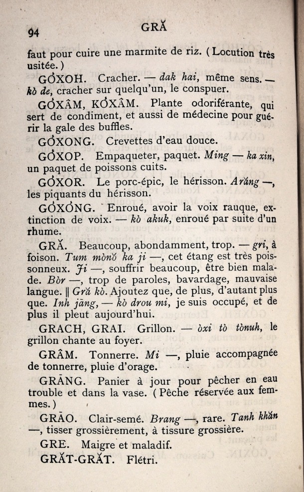 Dictionnaire Bahnar-Français, P.X. Dourisboure / lettre G: lettre GR / Dourisboure, P.X. /  Viet Nam/ Viet Nam