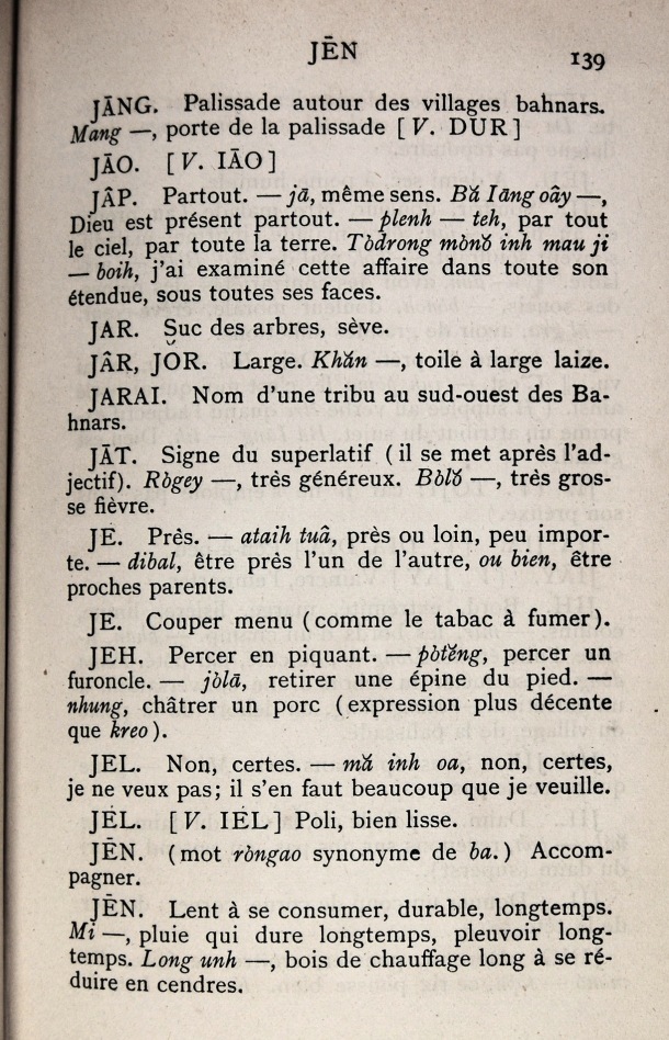 Dictionnaire Bahnar-Français, P.X. Dourisboure / lettre J: lettre JE / Dourisboure, P.X. /  Viet Nam/ Viet Nam