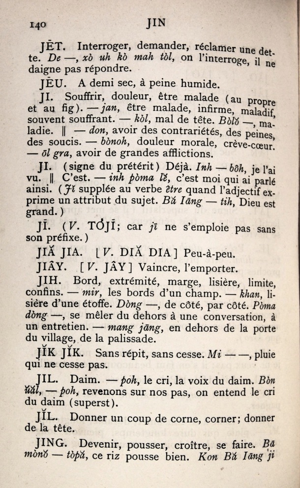 Dictionnaire Bahnar-Français, P.X. Dourisboure / lettre J: lettre JI / Dourisboure, P.X. /  Viet Nam/ Viet Nam