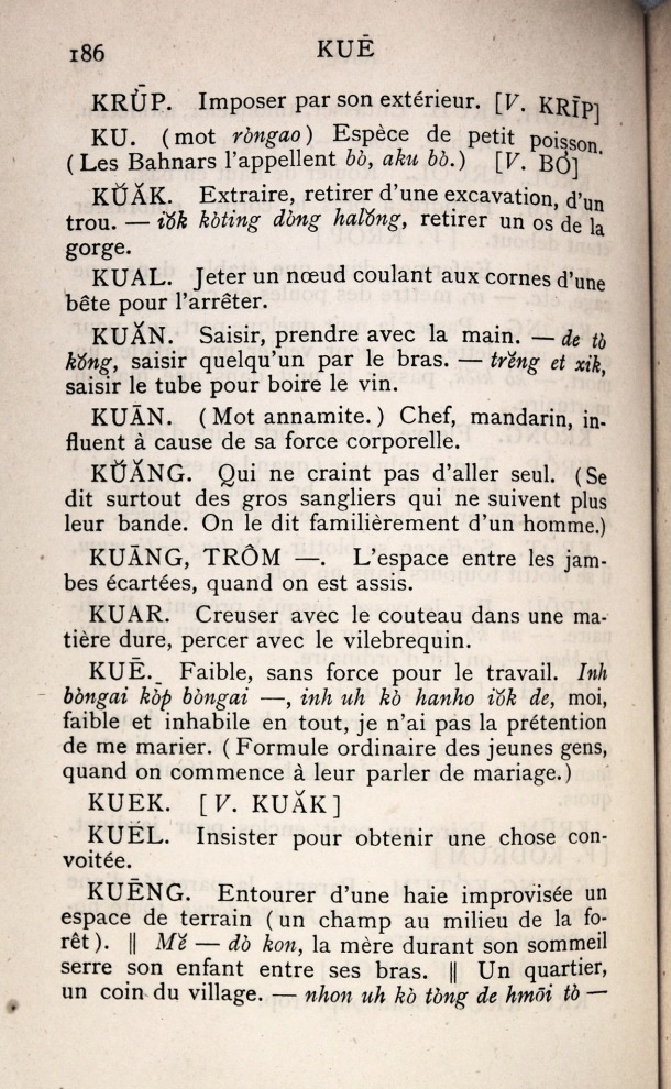 Dictionnaire Bahnar-Français, P.X. Dourisboure / lettre K: Lettre KU / Dourisboure, P.X. /  Viet Nam/ Viet Nam