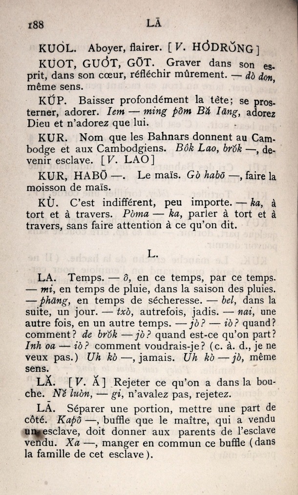 Dictionnaire Bahnar-Français, P.X. Dourisboure / Lettre L / Dourisboure, P.X. /  Viet Nam/ Viet Nam