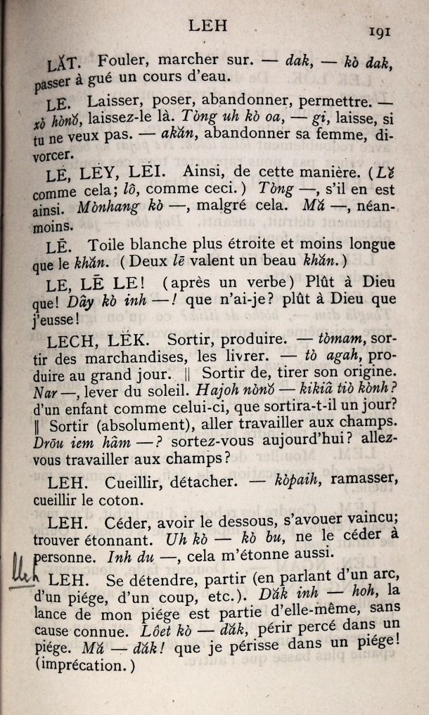 Dictionnaire Bahnar-Français, P.X. Dourisboure / lettre L: lettre LE / Dourisboure, P.X. /  Viet Nam/ Viet Nam