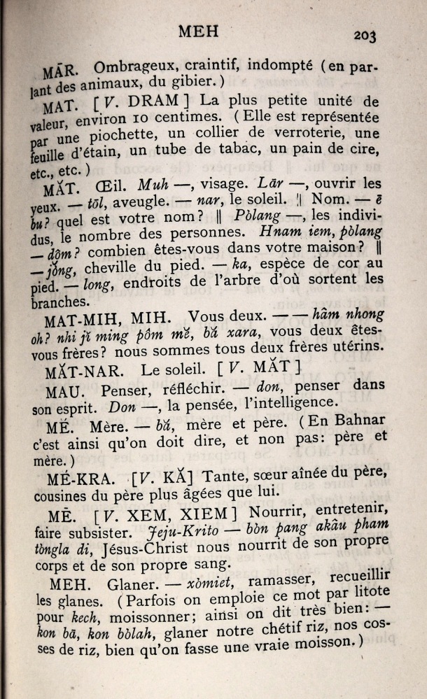 Dictionnaire Bahnar-Français, P.X. Dourisboure / lettre M: lettre ME / Dourisboure, P.X. /  Viet Nam/ Viet Nam