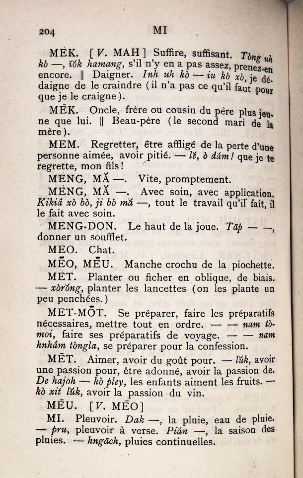 Dictionnaire Bahnar-Français, P.X. Dourisboure / lettre M: lettre MI / Dourisboure, P.X. /  Viet Nam/ Viet Nam