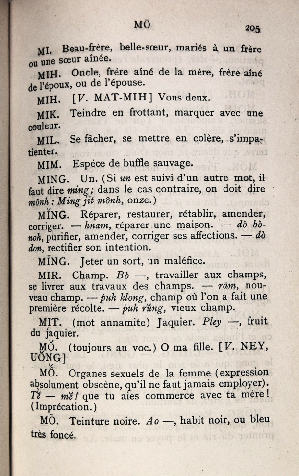 Dictionnaire Bahnar-Français, P.X. Dourisboure / lettre M: lettre MO / Dourisboure, P.X. /  Viet Nam/ Viet Nam