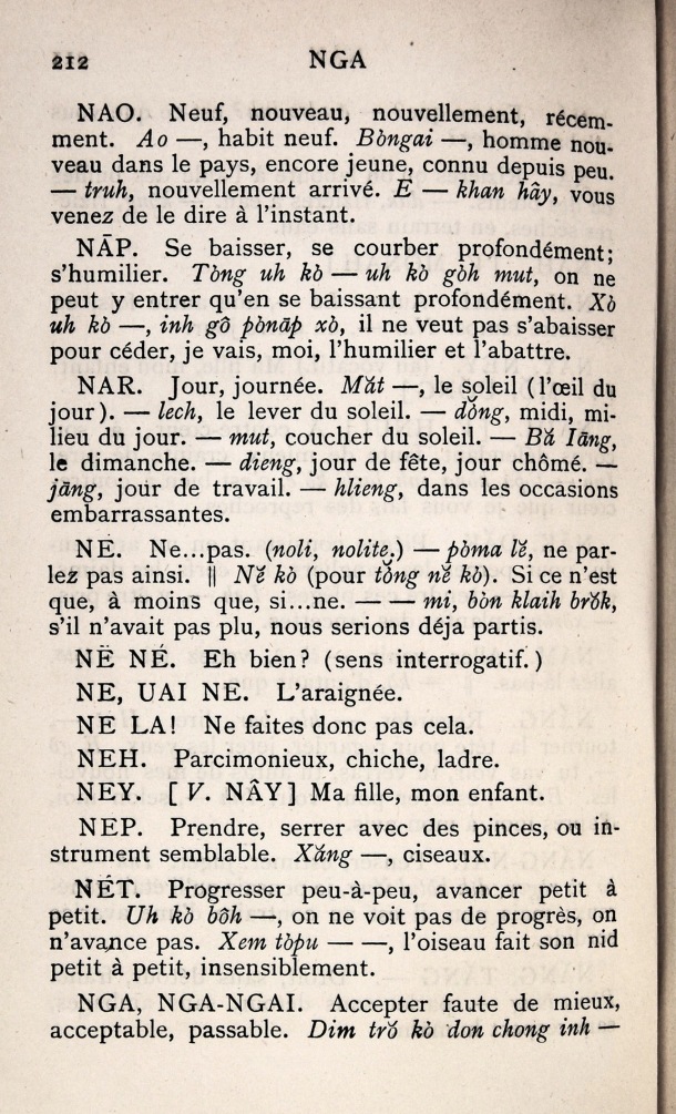 Dictionnaire Bahnar-Français, P.X. Dourisboure / lettre N: lettre NG / Dourisboure, P.X. /  Viet Nam/ Viet Nam